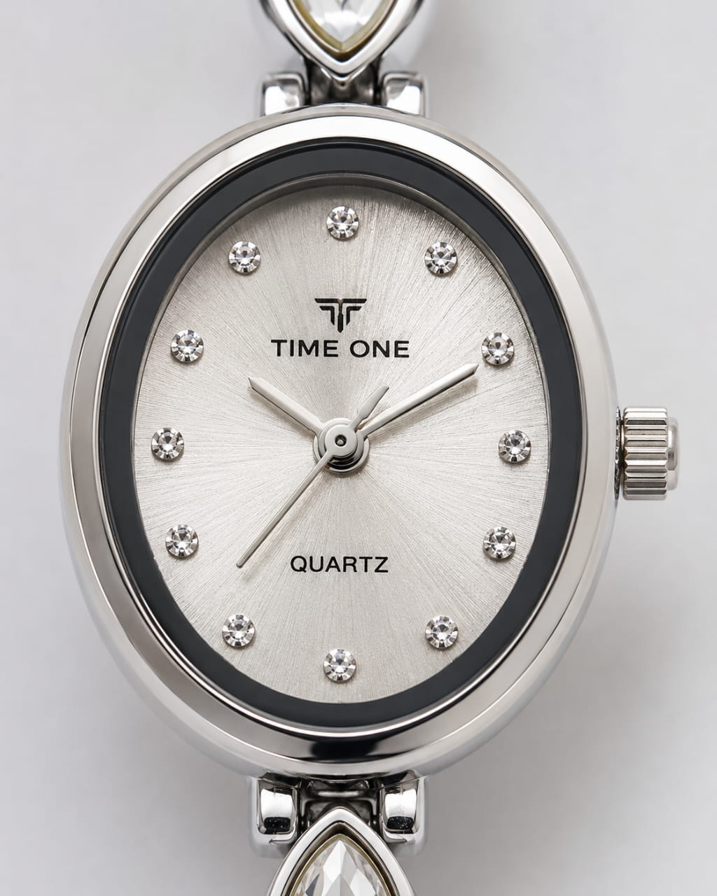 TIME ONE Women's Diamond Accent Oval Dial Bracelet Watch