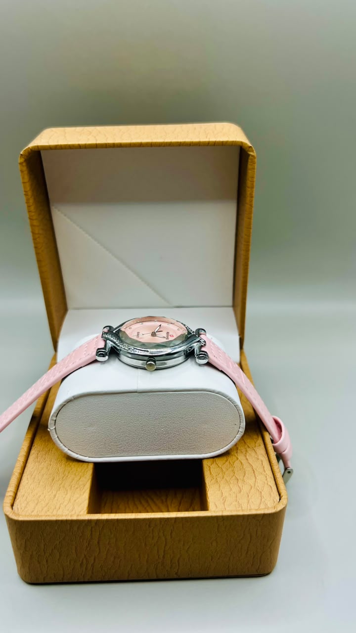 Blush Pink Leather Watch with Crystal Bezel