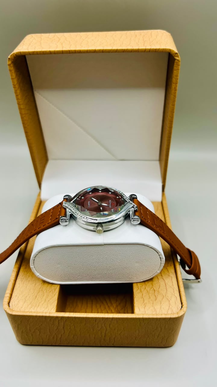 Tan Leather Strap Brown Dial Quartz Watch