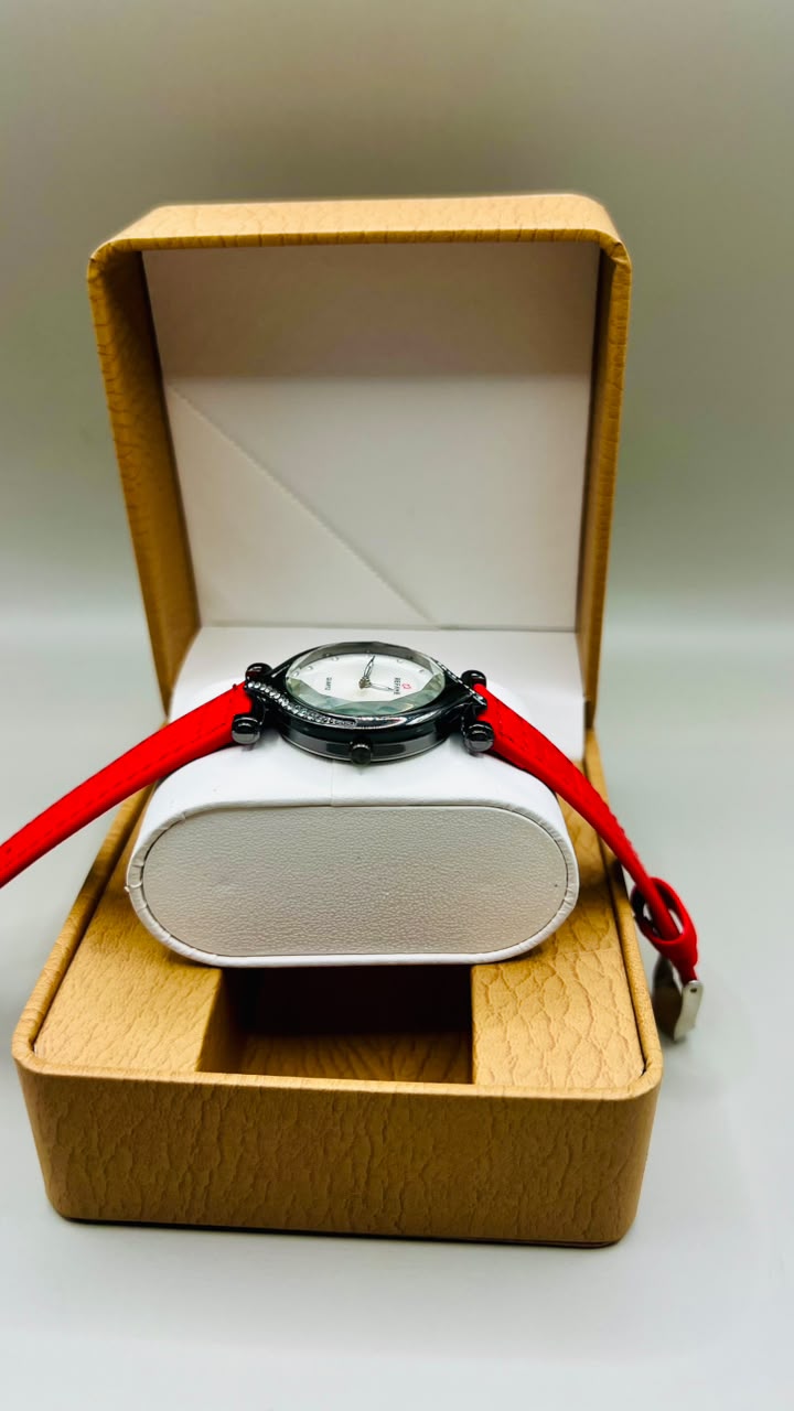 Classic Red Leather Watch with Silver Case