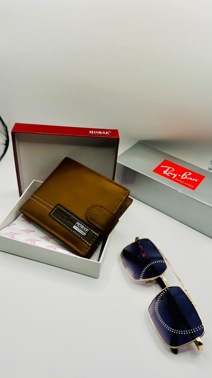 premium men leather wallet +RAYBAN glasses