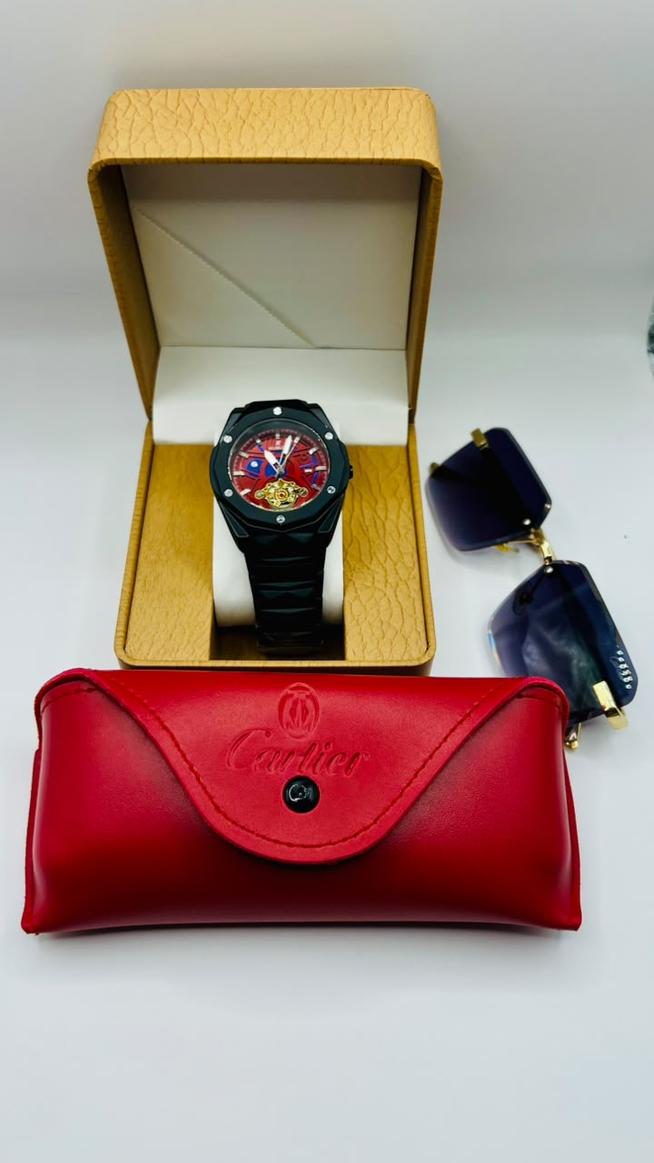 hublot red dail watch +cartier mens glasses set