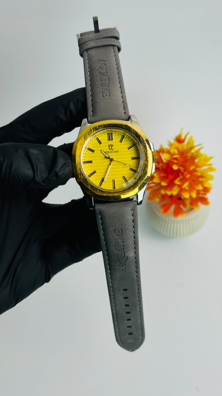 AQUATIME Yellow Dial Grey Leather Edition