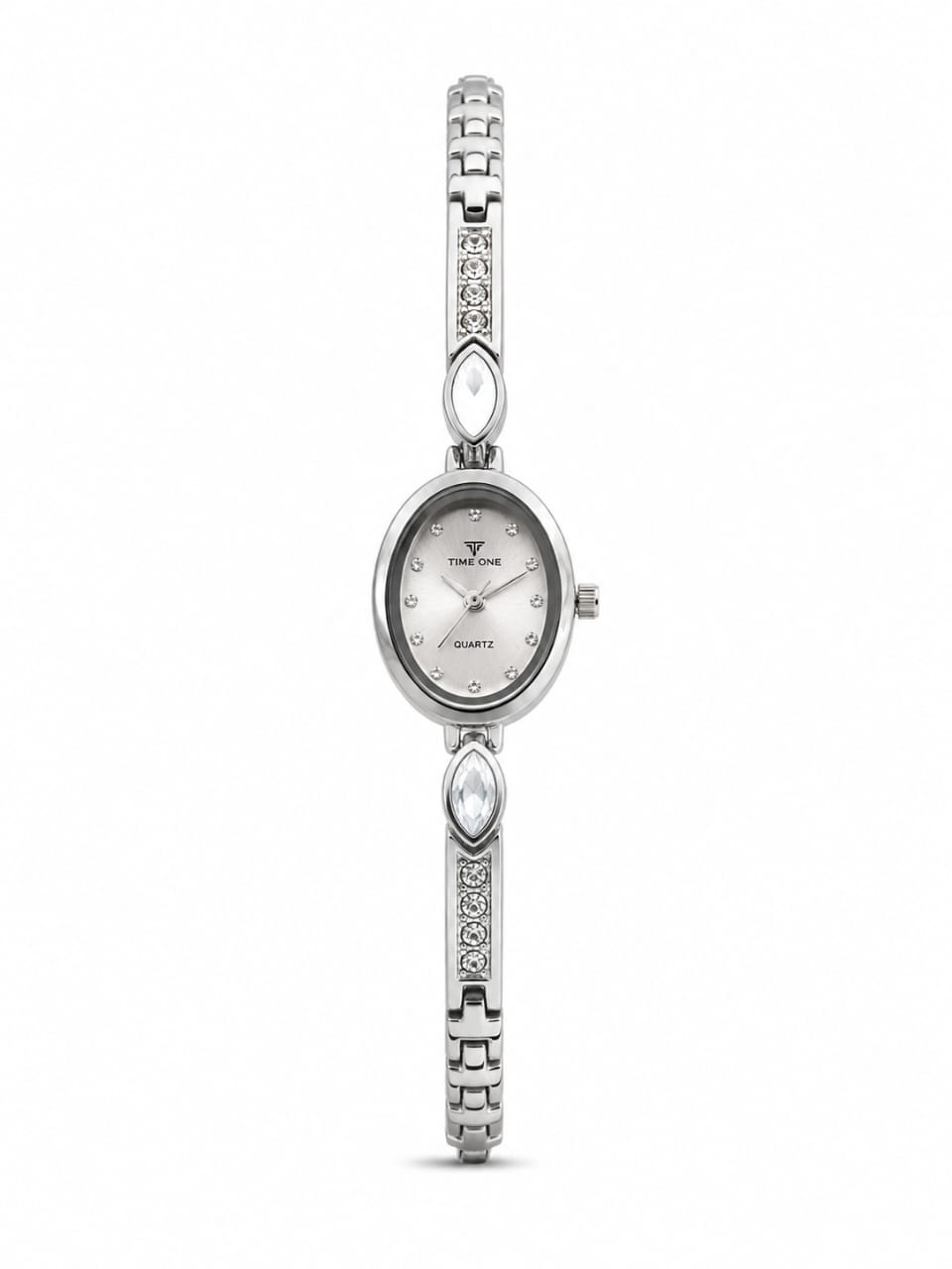 TIME ONE Women's Diamond Accent Oval Dial Bracelet Watch