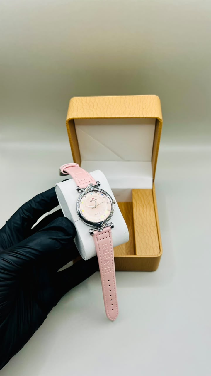 Blush Pink Leather Watch with Crystal Bezel
