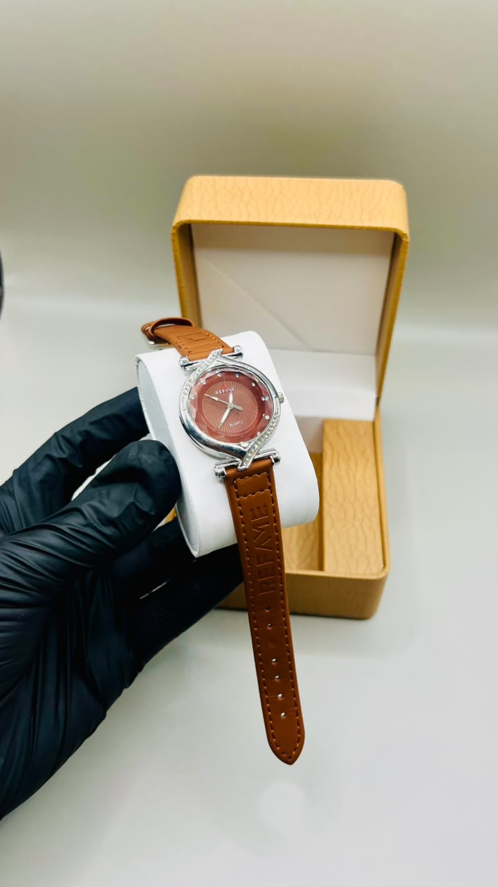 Tan Leather Strap Brown Dial Quartz Watch