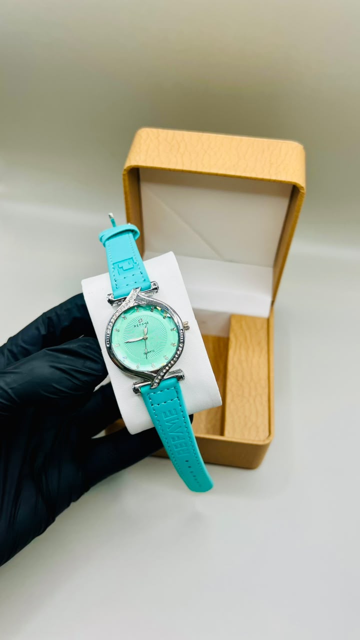 Sky Blue Leather Silver Dial Watch