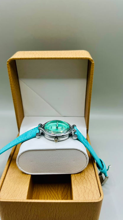 Sky Blue Leather Silver Dial Watch
