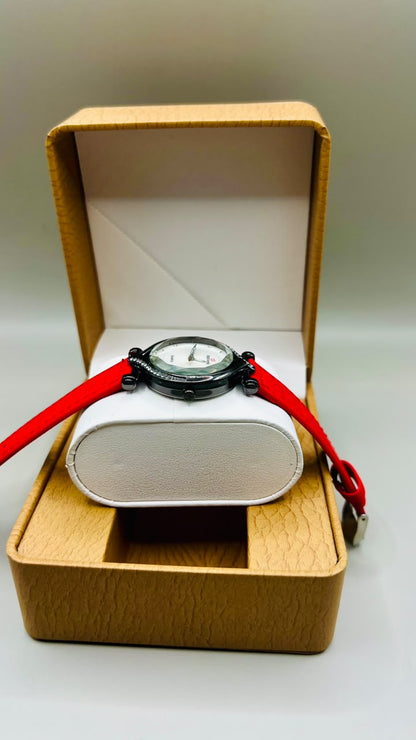 Classic Red Leather Watch with Silver Case