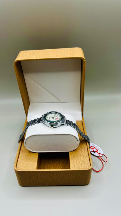 Silver Chain Watch with Jeweled Bezel