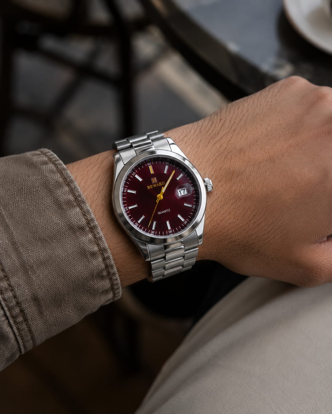 The Darven Red Dial Silver Steel Watch