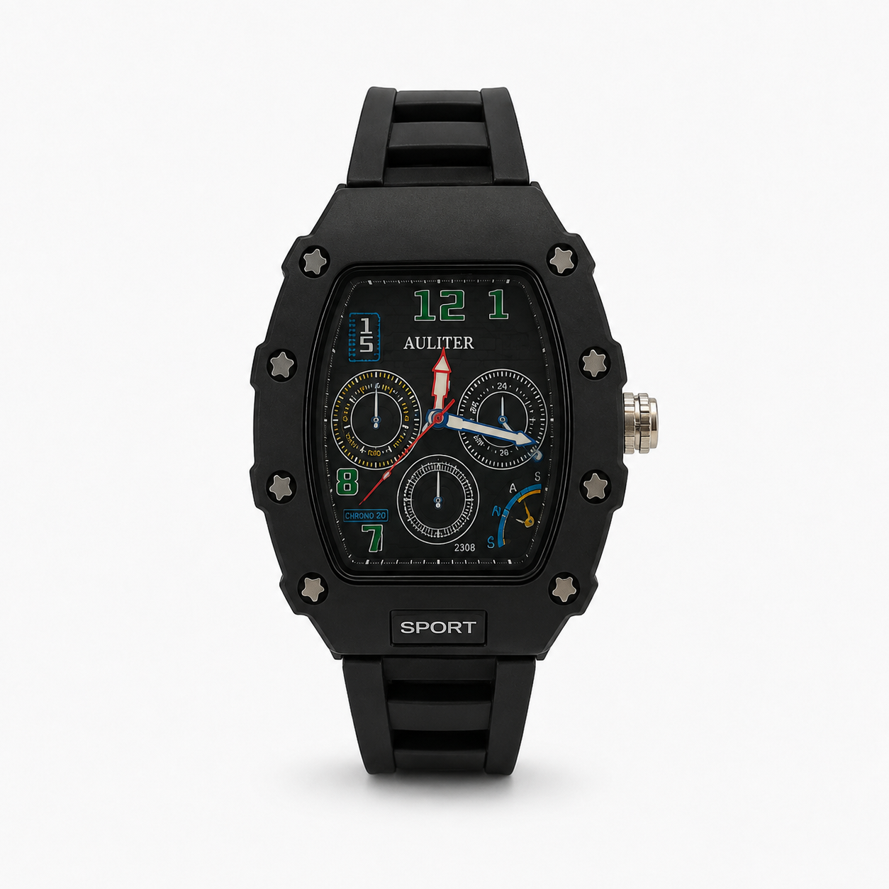 Premium Men's Matte Black Tonneau Sport Watch | Bold & Rugged Design
