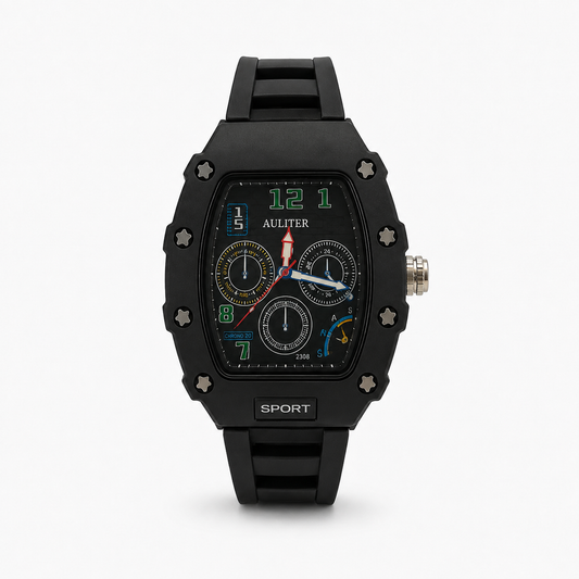 Premium Men's Matte Black Tonneau Sport Watch | Bold & Rugged Design