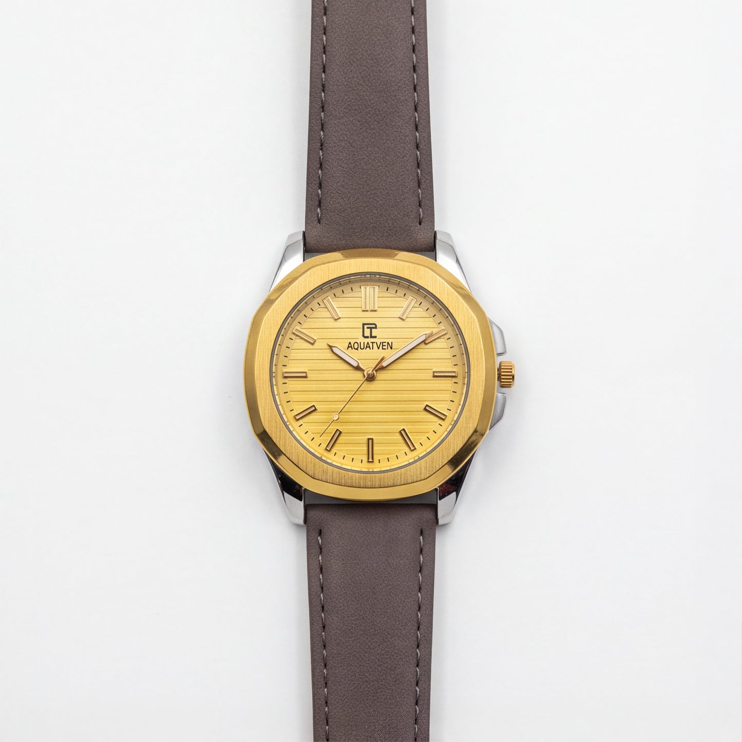 ALCANTI Classic Gold Dial Analogue Watch - Grey Leather Band